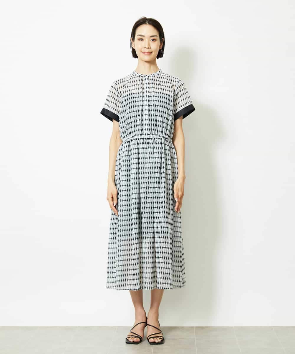 FMEJA10360 MICHEL KLEIN(ミッシェルクラン) ジオメトリック柄ワンピース ブラック