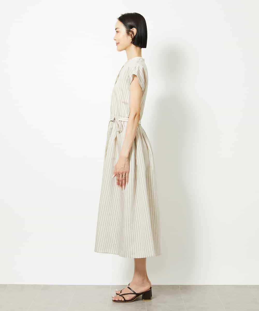 FMEJB02270 MICHEL KLEIN(ミッシェルクラン) ストライプギャザーワンピース ベージュ
