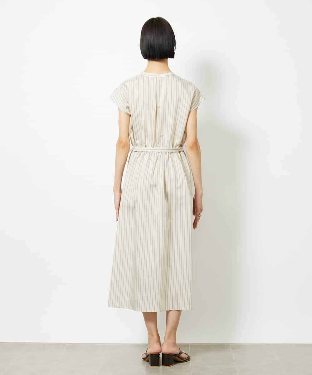 FMEJB02270 MICHEL KLEIN(ミッシェルクラン) ストライプギャザーワンピース ベージュ