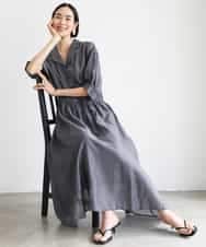 FMEJD02380 MICHEL KLEIN(ミッシェルクラン) デニムライクシャツワンピース ネイビー