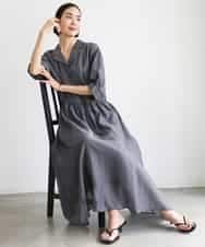 FMEJD02380 MICHEL KLEIN(ミッシェルクラン) デニムライクシャツワンピース ネイビー