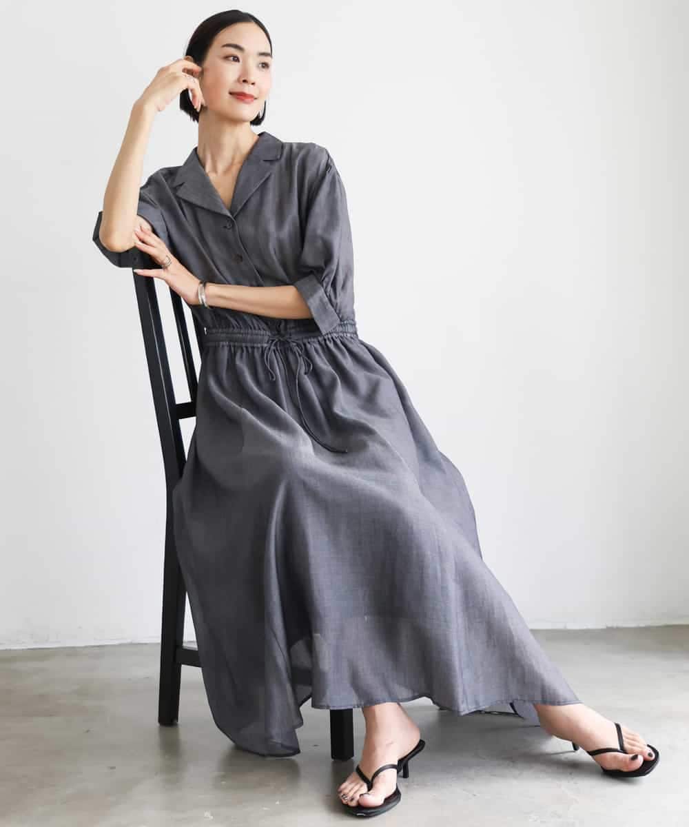 FMEJD02380 MICHEL KLEIN(ミッシェルクラン) デニムライクシャツワンピース ネイビー
