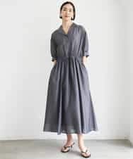 FMEJD02380 MICHEL KLEIN(ミッシェルクラン) デニムライクシャツワンピース ネイビー