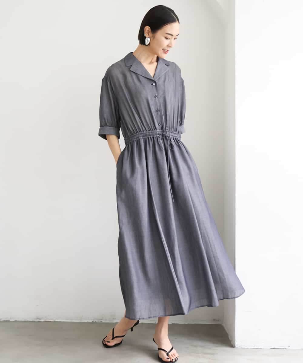 FMEJD02380 MICHEL KLEIN(ミッシェルクラン) デニムライクシャツワンピース ネイビー