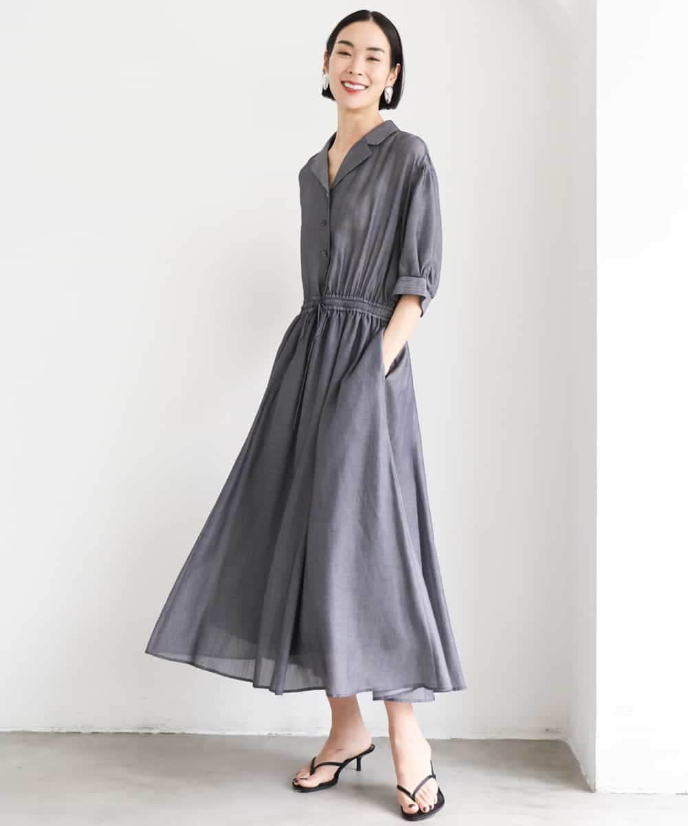FMEJD02380 MICHEL KLEIN(ミッシェルクラン) デニムライクシャツワンピース ネイビー