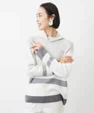 FMFAA03140 MICHEL KLEIN(ミッシェルクラン) ボトルネックボーダーニット グレー系