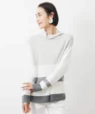 FMFAA03140 MICHEL KLEIN(ミッシェルクラン) ボトルネックボーダーニット グレー系