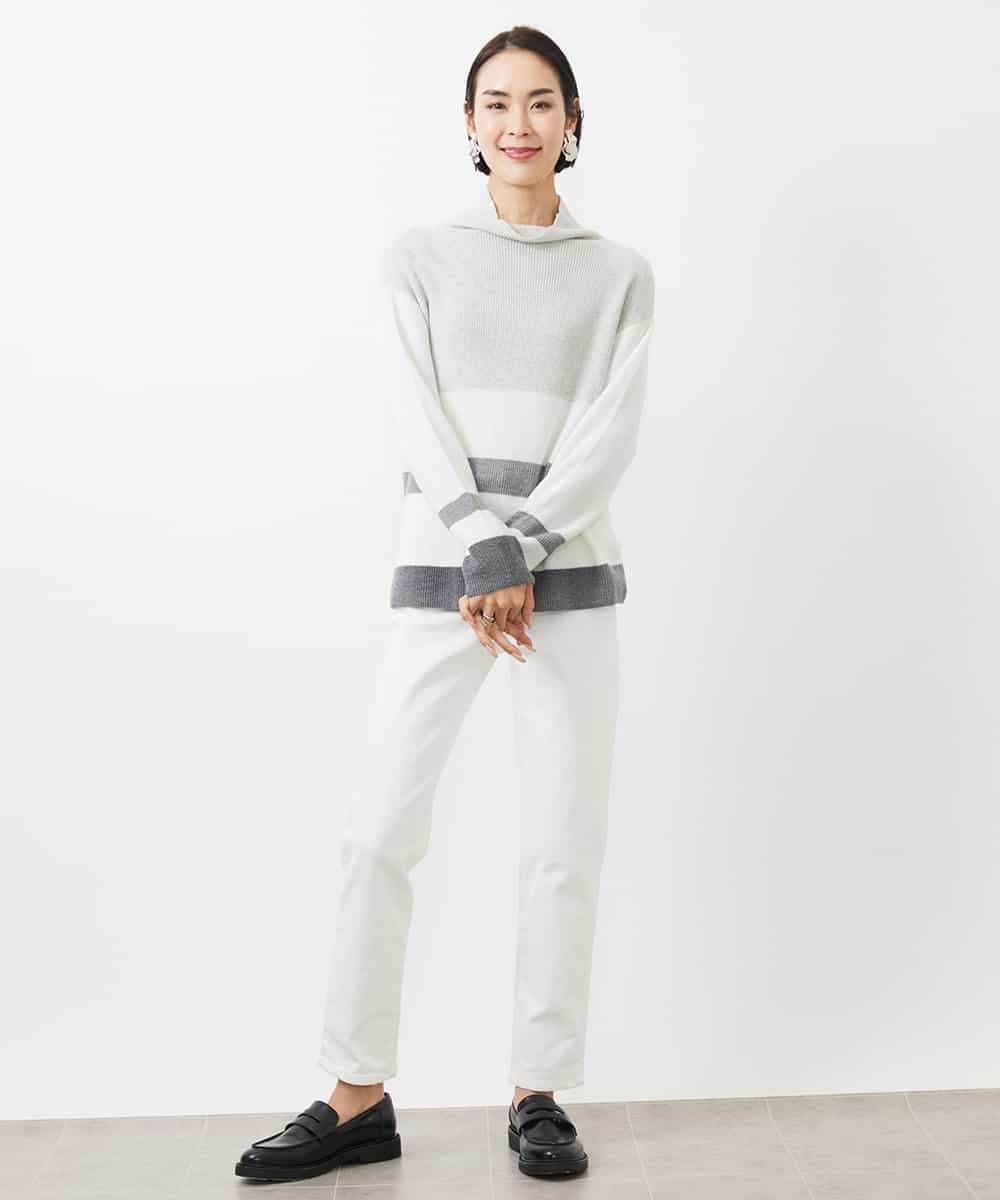 FMFAA03140 MICHEL KLEIN(ミッシェルクラン) ボトルネックボーダーニット グレー系
