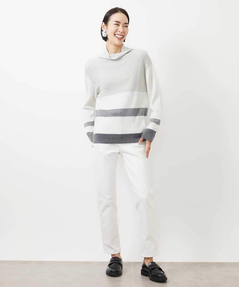 FMFAA03140 MICHEL KLEIN(ミッシェルクラン) ボトルネックボーダーニット グレー系