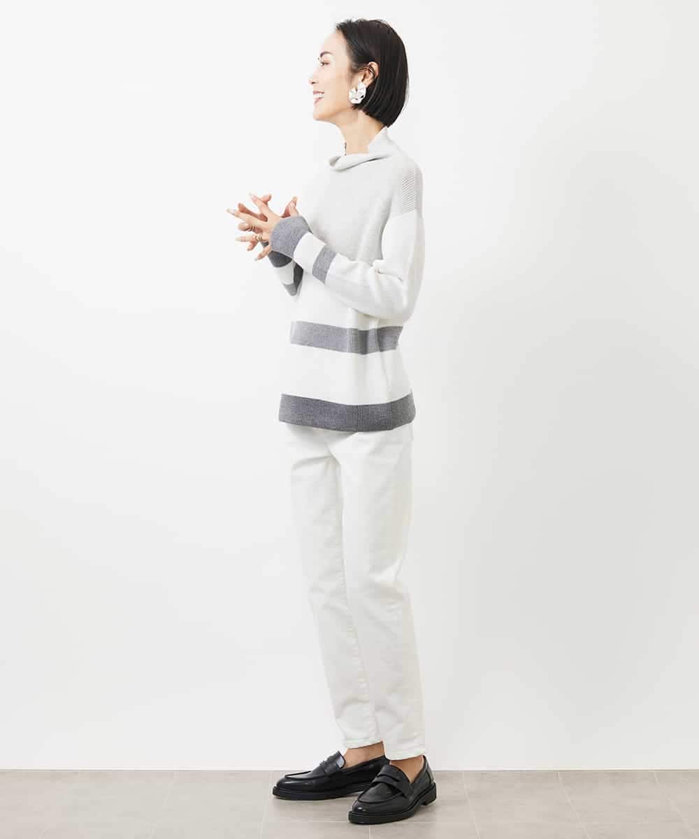 FMFAA03140 MICHEL KLEIN(ミッシェルクラン) ボトルネックボーダーニット グレー系