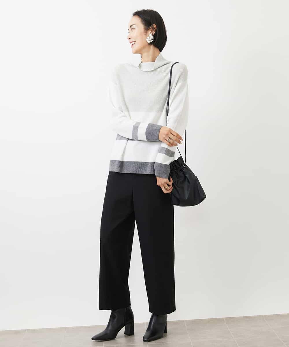 FMFAA03140 MICHEL KLEIN(ミッシェルクラン) ボトルネックボーダーニット グレー系