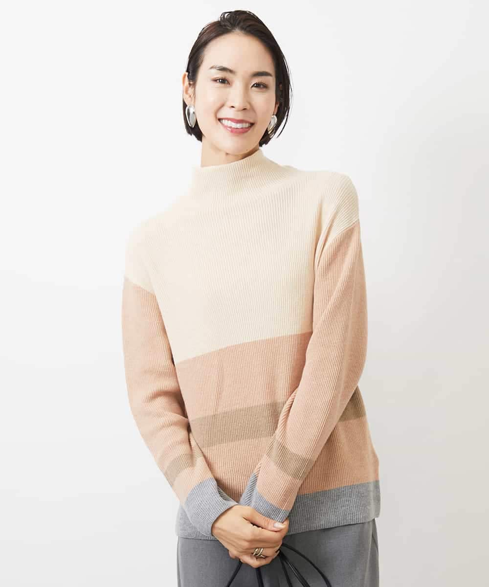 FMFAA03140 MICHEL KLEIN(ミッシェルクラン) ボトルネックボーダーニット グレー系