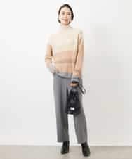 FMFAA03140 MICHEL KLEIN(ミッシェルクラン) ボトルネックボーダーニット グレー系