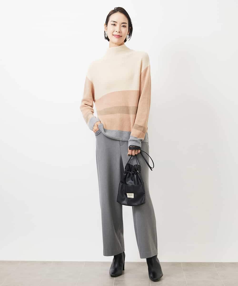FMFAA03140 MICHEL KLEIN(ミッシェルクラン) ボトルネックボーダーニット グレー系