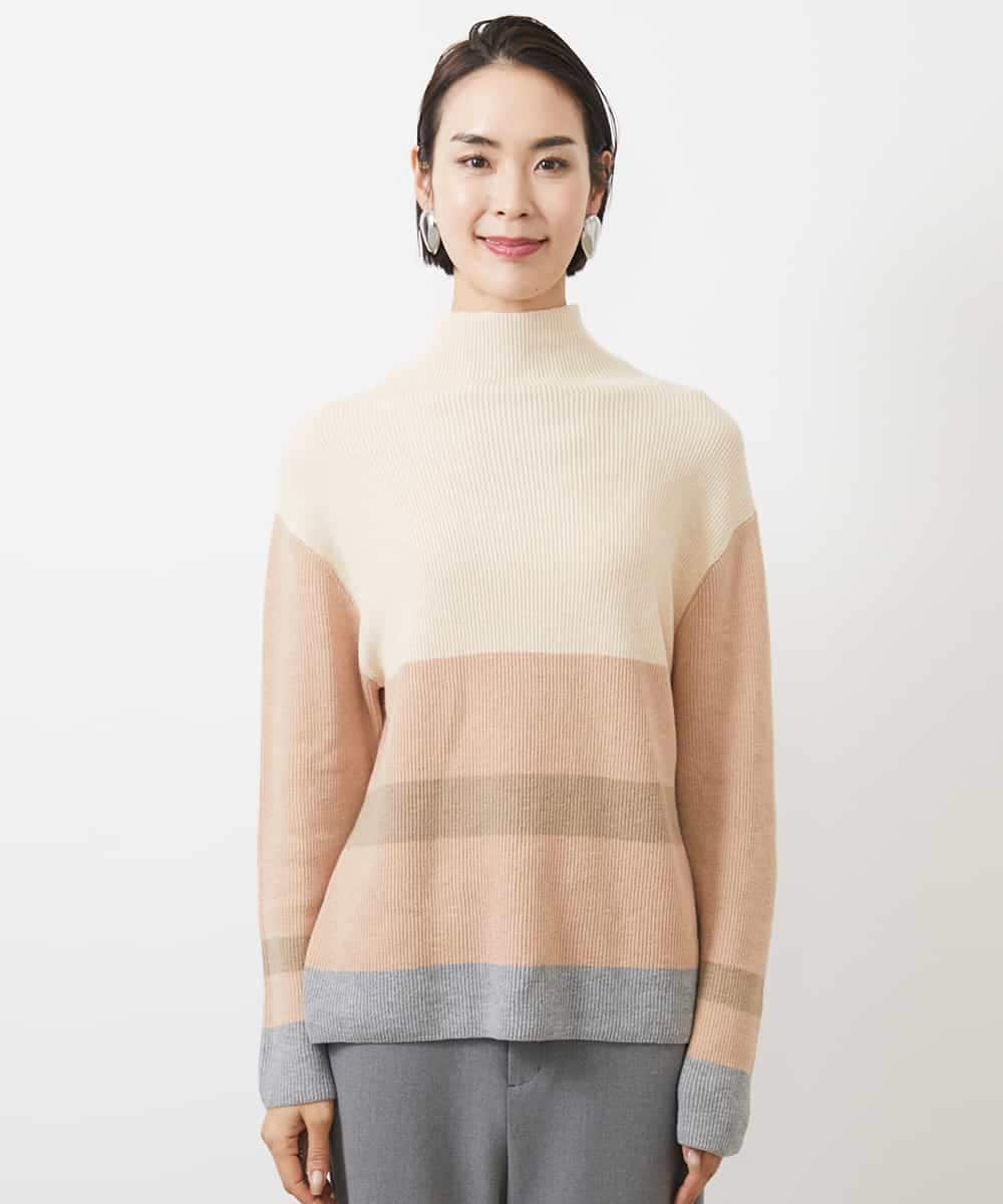 FMFAA03140 MICHEL KLEIN(ミッシェルクラン) ボトルネックボーダーニット グレー系