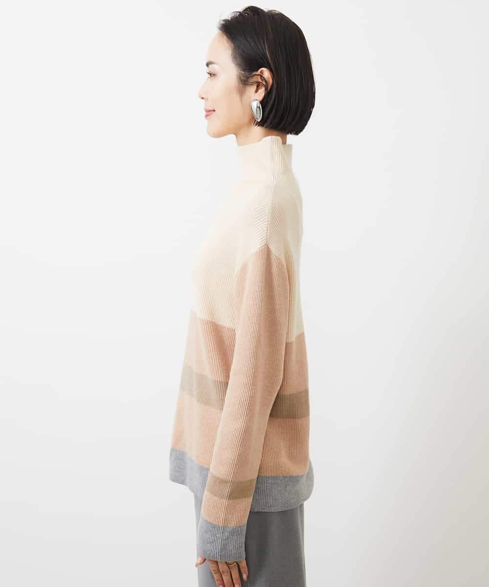 FMFAA03140 MICHEL KLEIN(ミッシェルクラン) ボトルネックボーダーニット グレー系