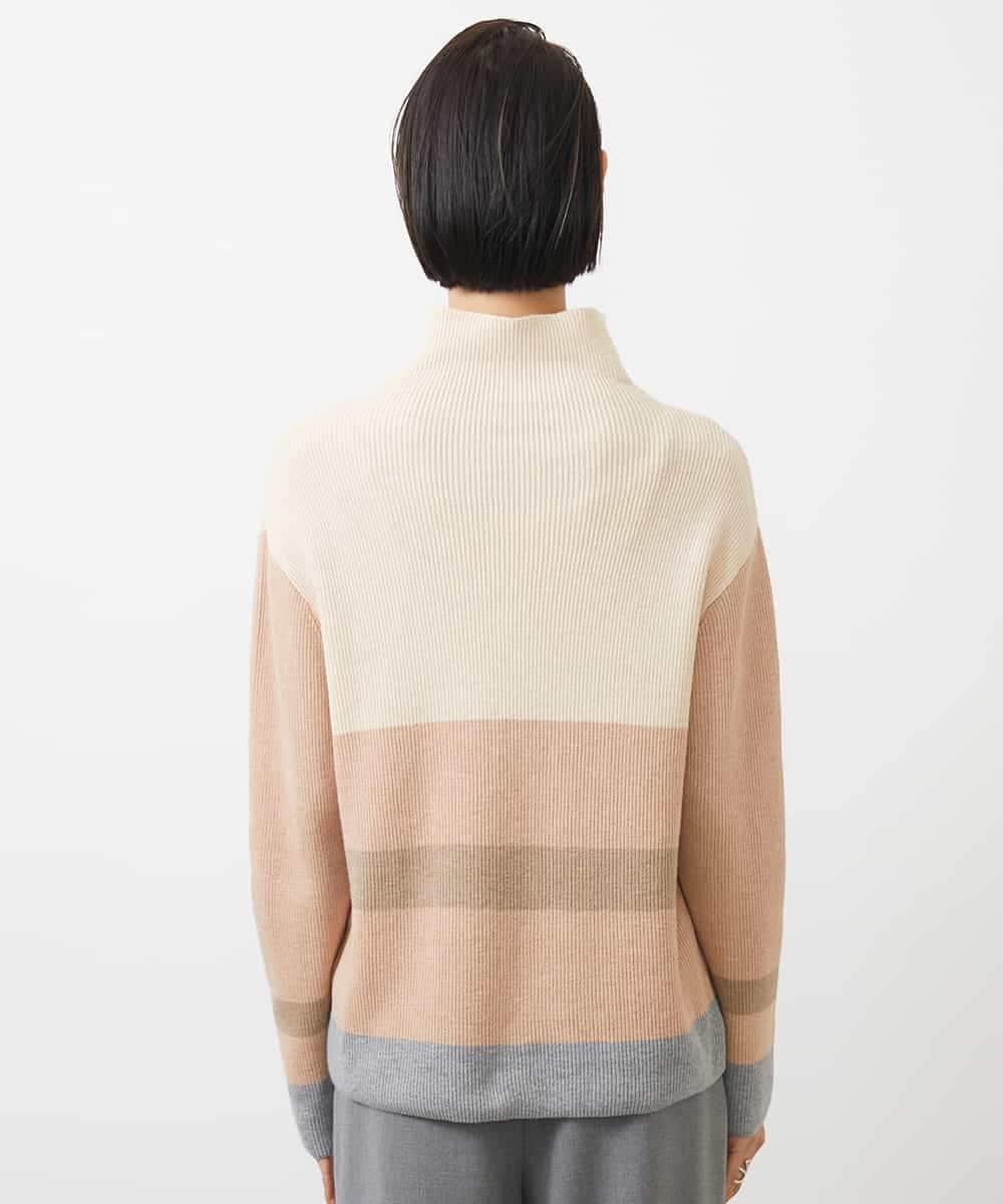 FMFAA03140 MICHEL KLEIN(ミッシェルクラン) ボトルネックボーダーニット グレー系