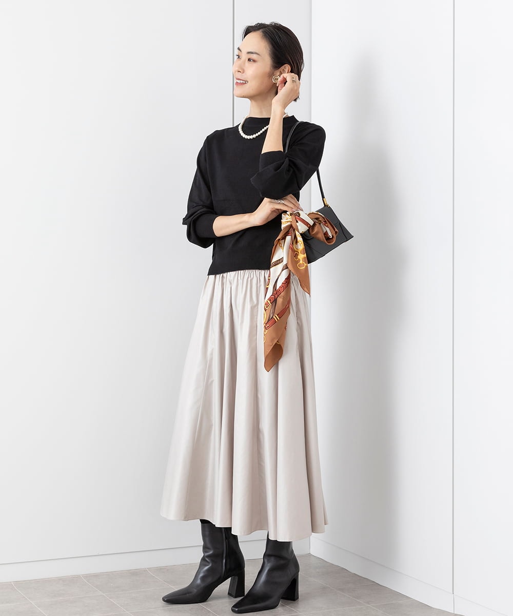 FMFAA15190 MICHEL KLEIN(ミッシェルクラン) ホールガーメント(R)ボトルネックニット ブラック×ベージュ