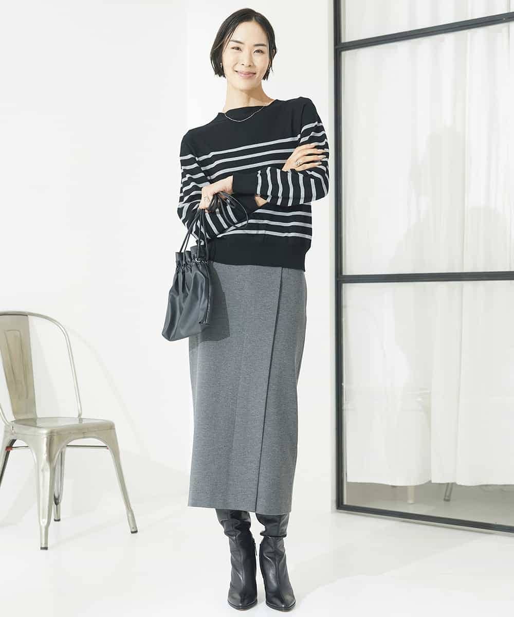 FMFAA15190 MICHEL KLEIN(ミッシェルクラン) ホールガーメント(R)ボトルネックニット ブラック×ベージュ