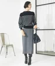 FMFAA15190 MICHEL KLEIN(ミッシェルクラン) ホールガーメント(R)ボトルネックニット ブラック×ベージュ