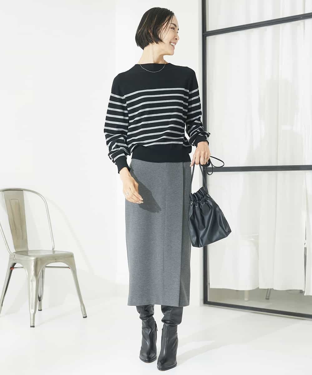 FMFAA15190 MICHEL KLEIN(ミッシェルクラン) ホールガーメント(R)ボトルネックニット ブラック×ベージュ