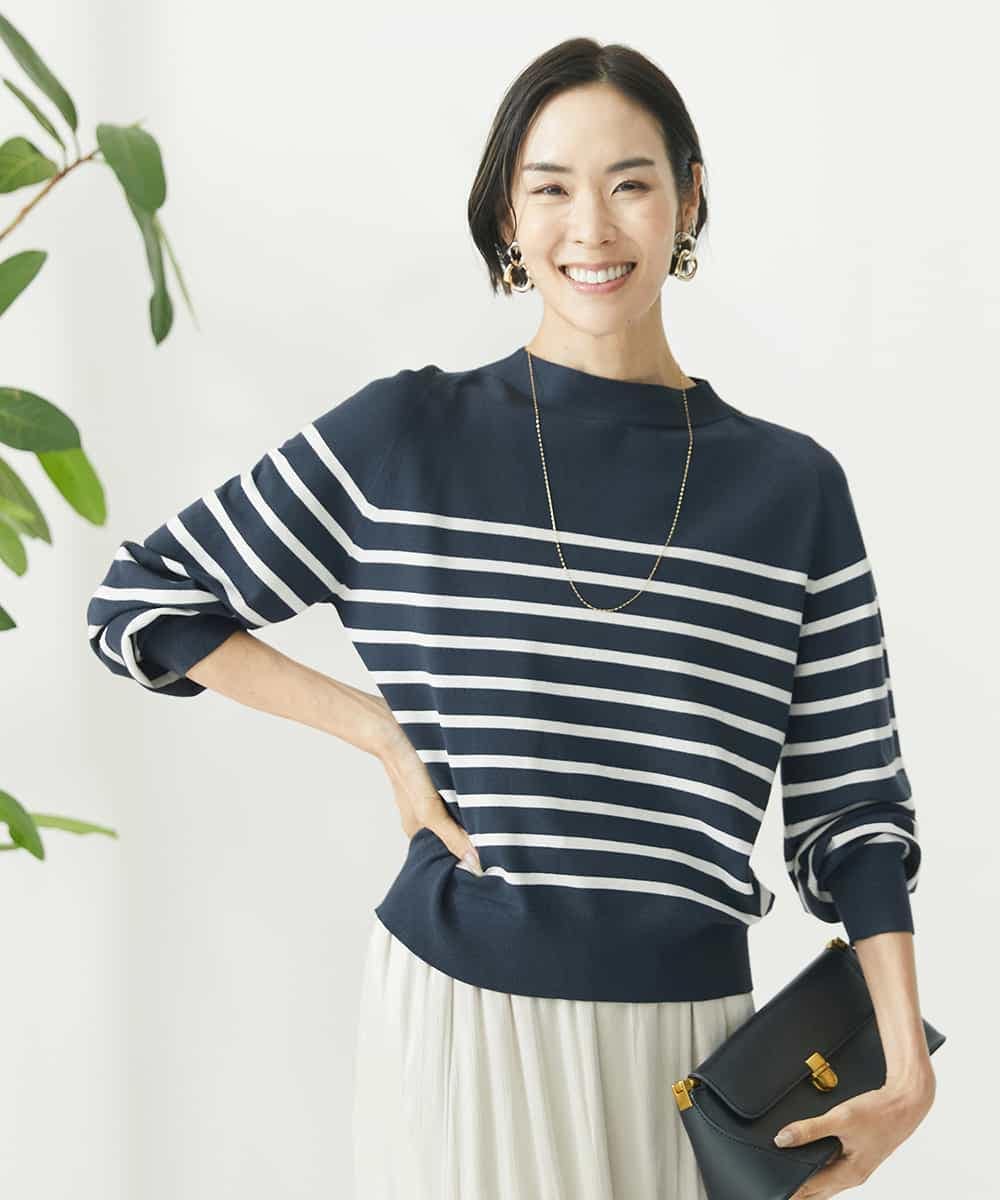 FMFAA15190 MICHEL KLEIN(ミッシェルクラン) ホールガーメント(R)ボトルネックニット ブラック×ベージュ