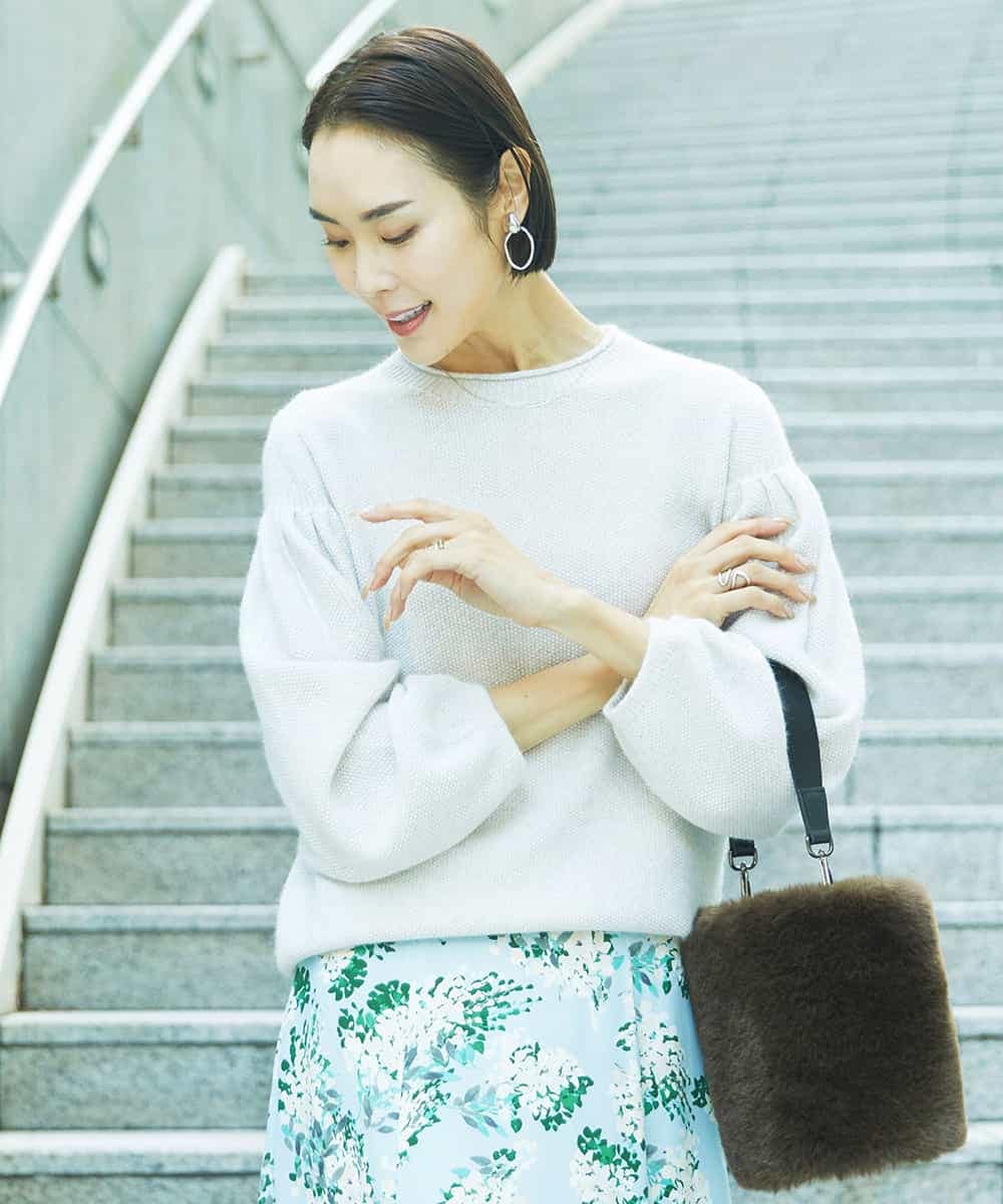 FMFAA50220 MICHEL KLEIN(ミッシェルクラン) パフスリーブラメニット ベージュ