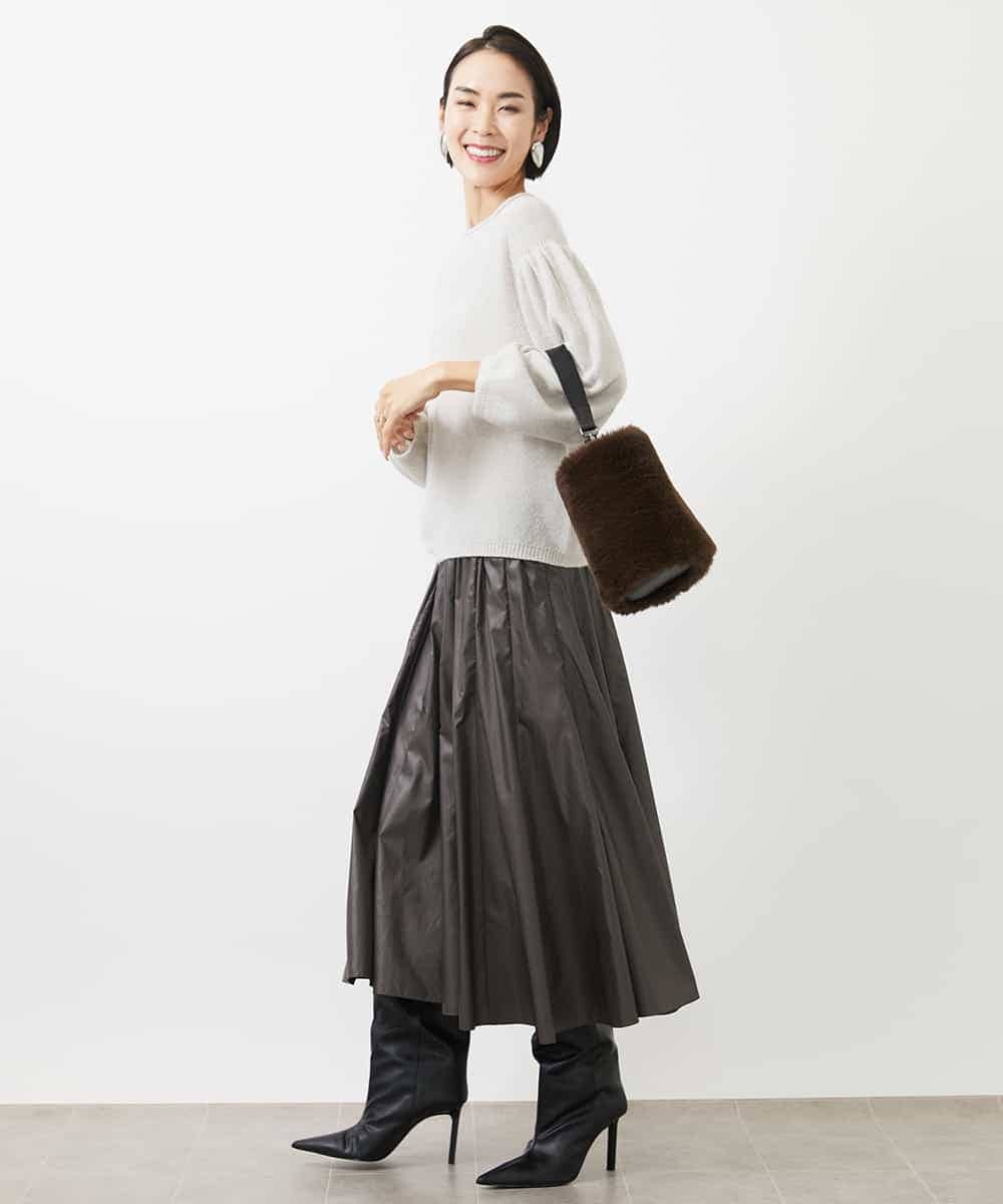 FMFAA50220 MICHEL KLEIN(ミッシェルクラン) パフスリーブラメニット ベージュ