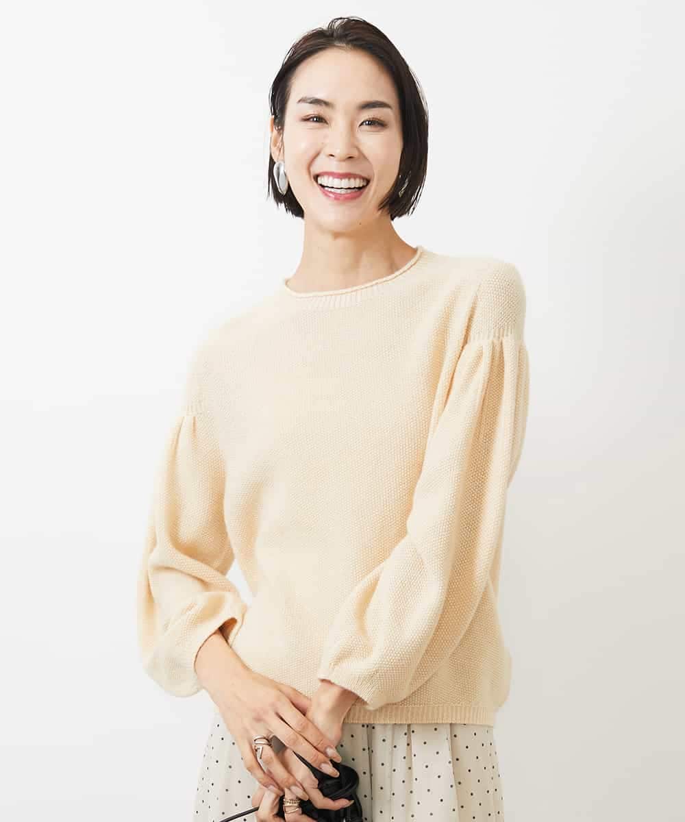 FMFAA50220 MICHEL KLEIN(ミッシェルクラン) パフスリーブラメニット ベージュ