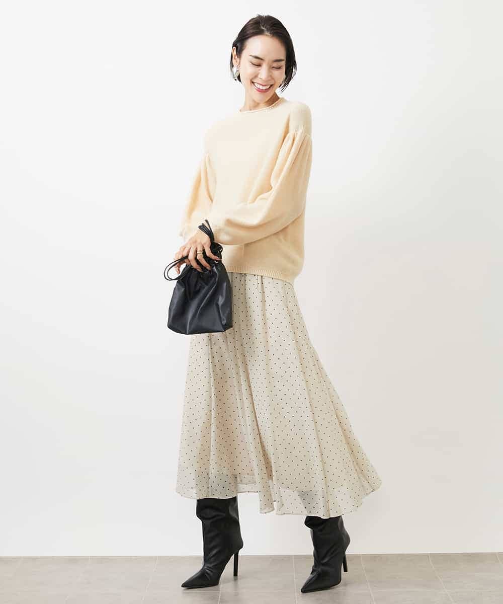 FMFAA50220 MICHEL KLEIN(ミッシェルクラン) パフスリーブラメニット ベージュ