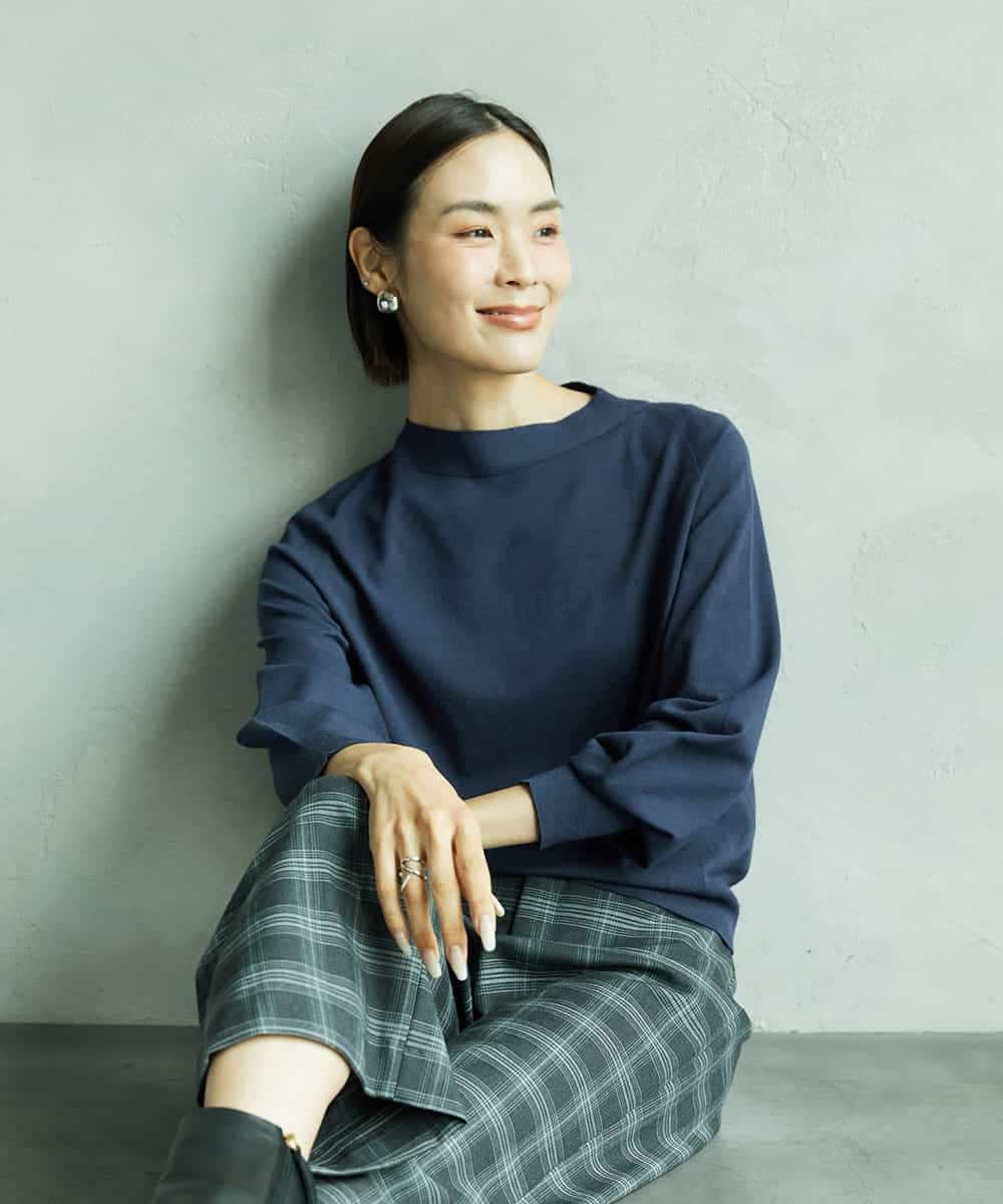 FMFAD15190 MICHEL KLEIN(ミッシェルクラン) ホールガーメント(R)ボトルネックニット ネイビー