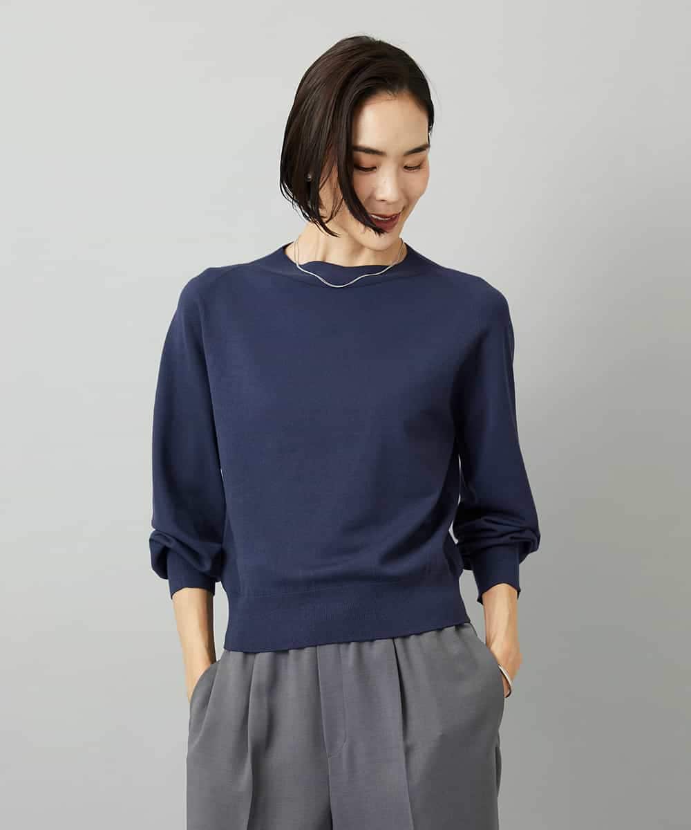 FMFAD15190 MICHEL KLEIN(ミッシェルクラン) ホールガーメント(R)ボトルネックニット ネイビー