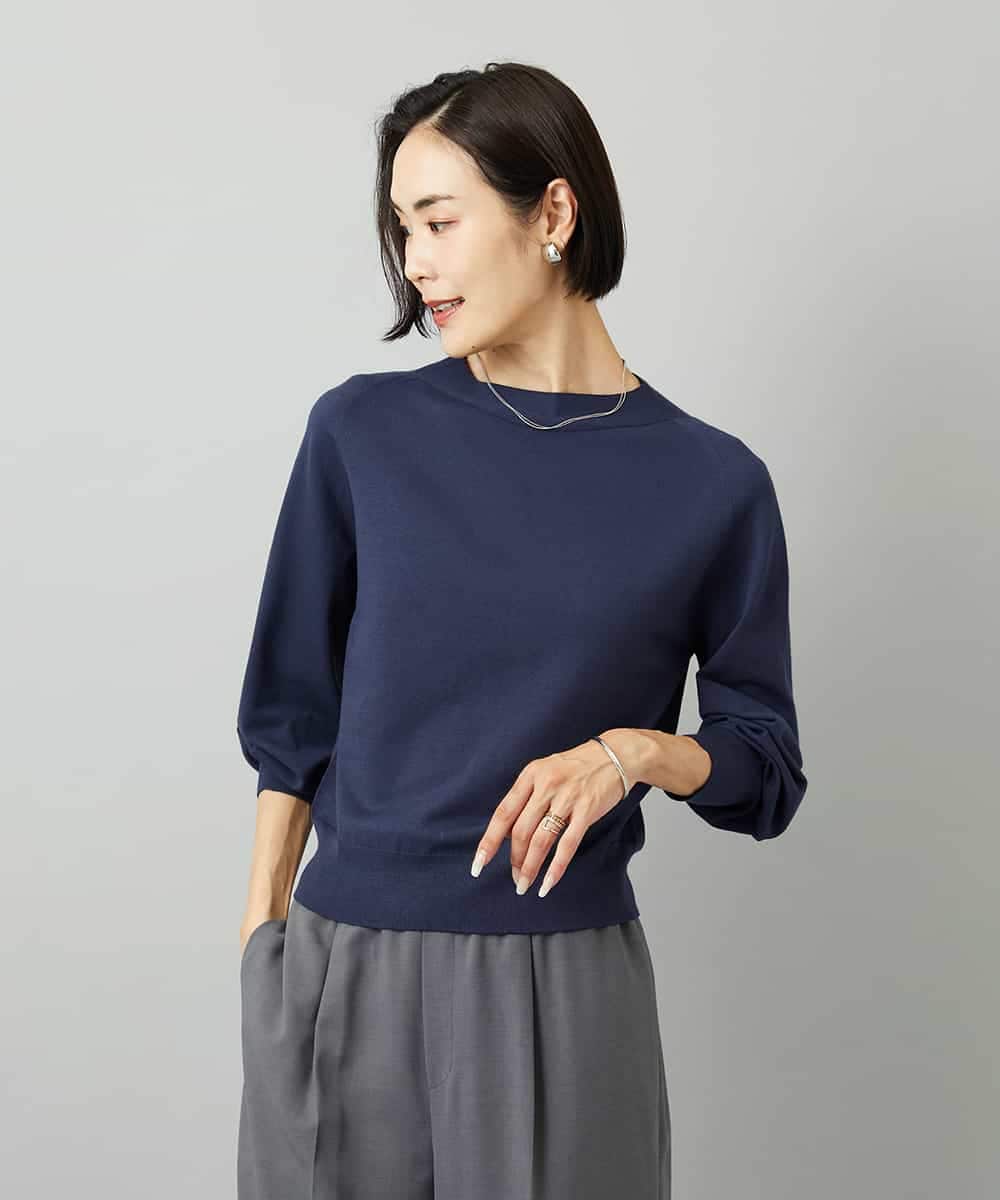 FMFAD15190 MICHEL KLEIN(ミッシェルクラン) ホールガーメント(R)ボトルネックニット ネイビー