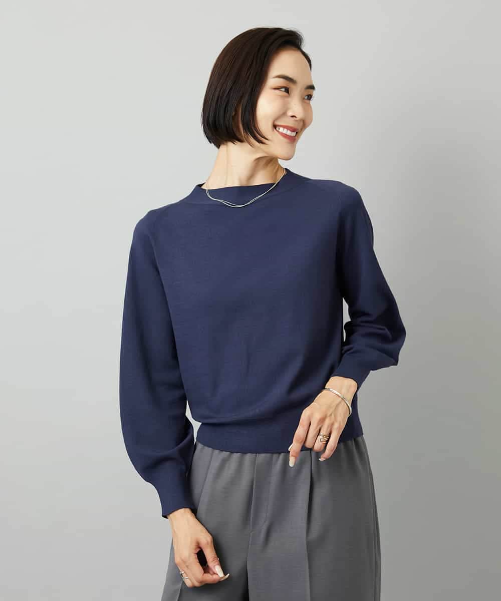 FMFAD15190 MICHEL KLEIN(ミッシェルクラン) ホールガーメント(R)ボトルネックニット ネイビー