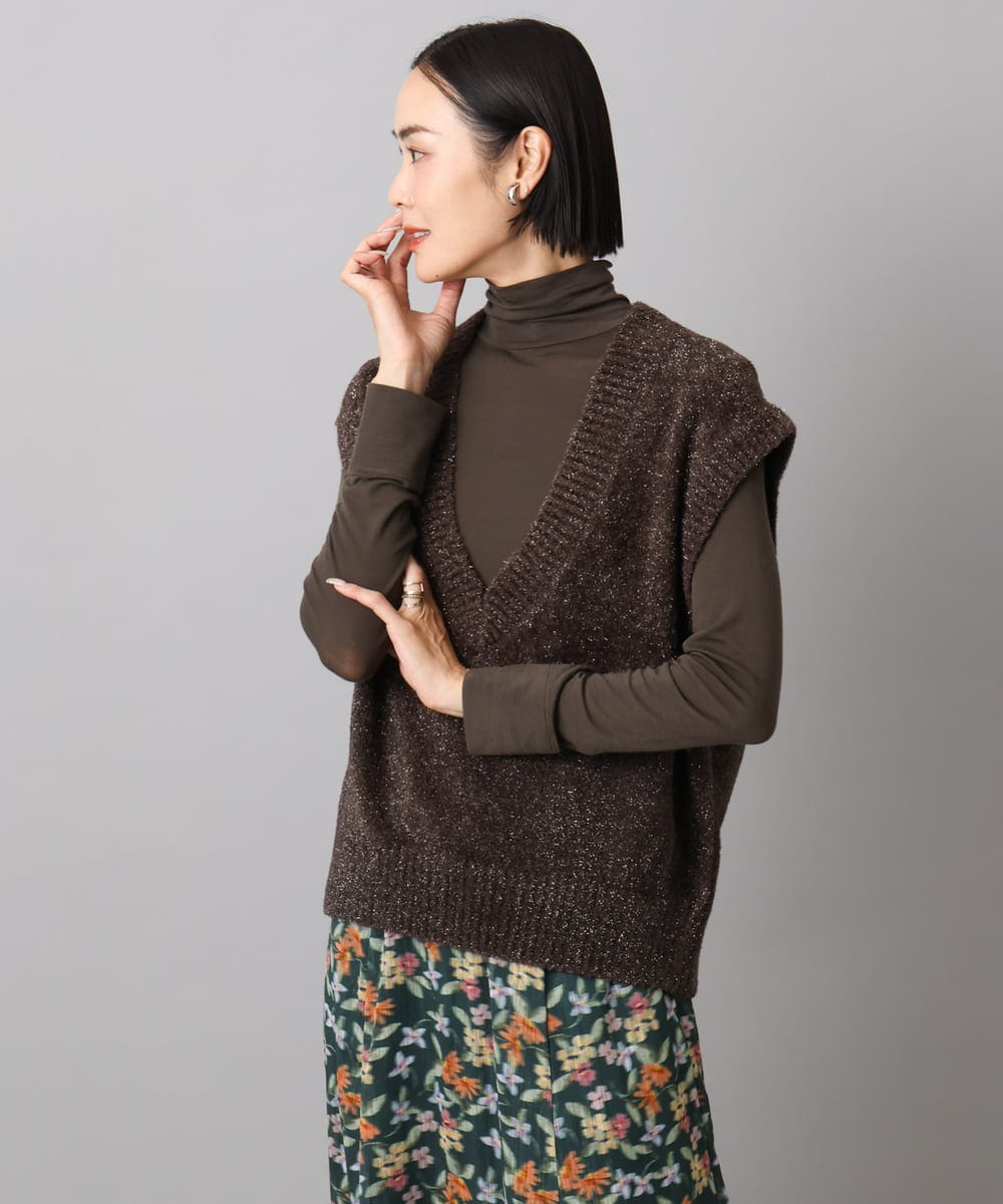 FMFAD16190 MICHEL KLEIN(ミッシェルクラン) フェザータッチVネックベスト ブラウン