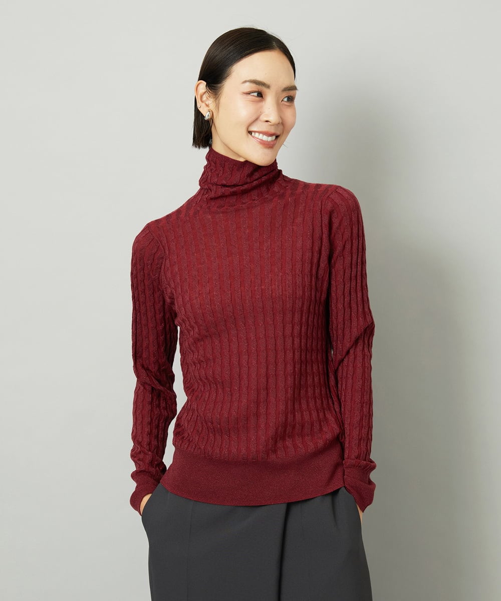 FMFAD20230 MICHEL KLEIN(ミッシェルクラン) シアーケーブルハイネックニット ボルドー