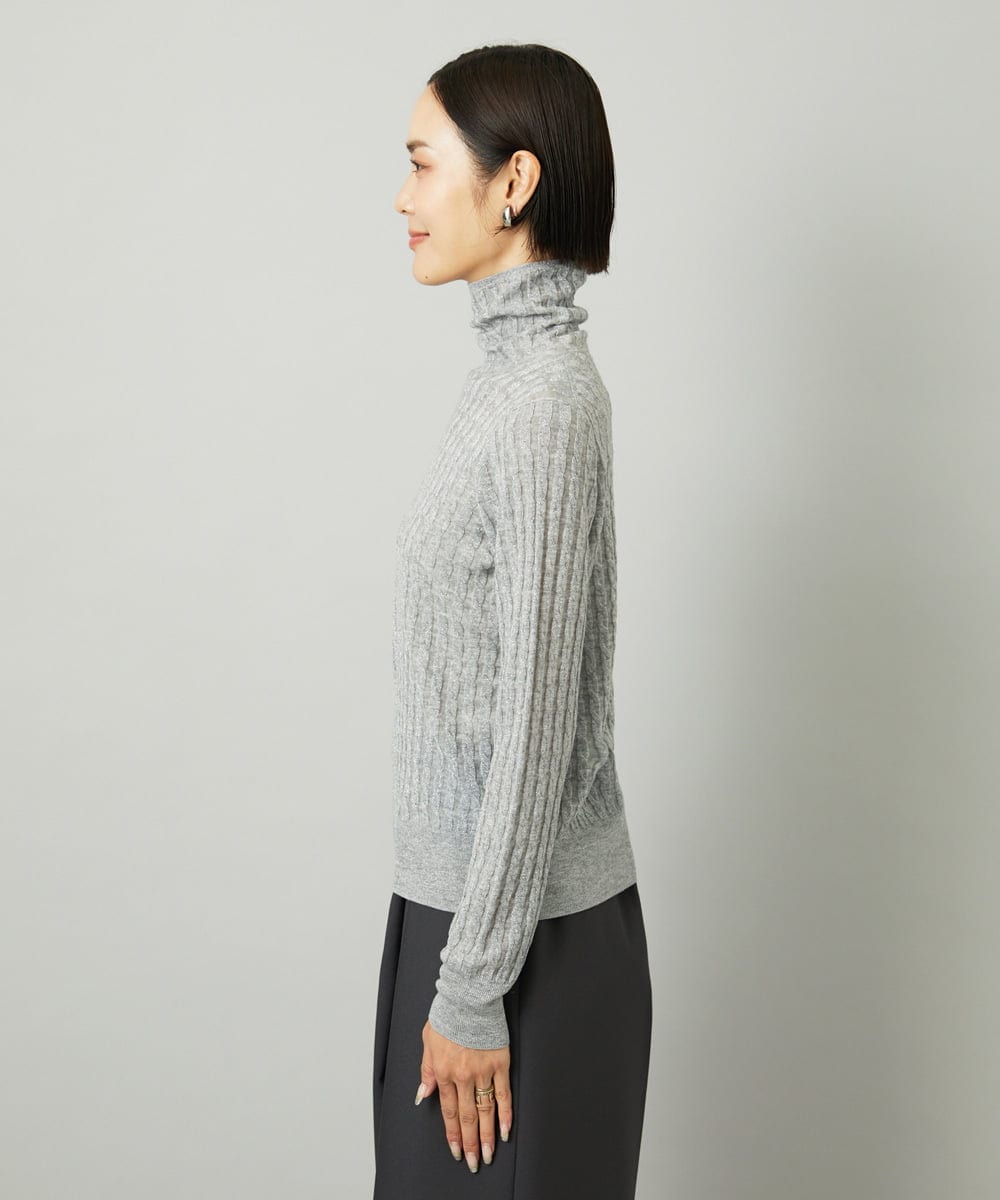 FMFAD20230 MICHEL KLEIN(ミッシェルクラン) シアーケーブルハイネックニット ライトグレー