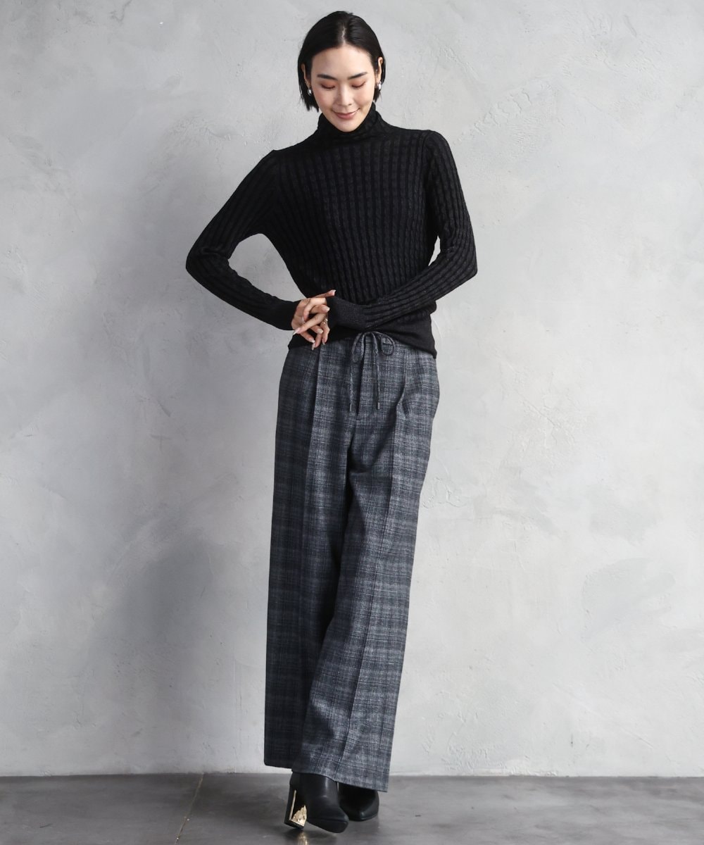 FMFAD20230 MICHEL KLEIN(ミッシェルクラン) シアーケーブルハイネックニット ライトグレー