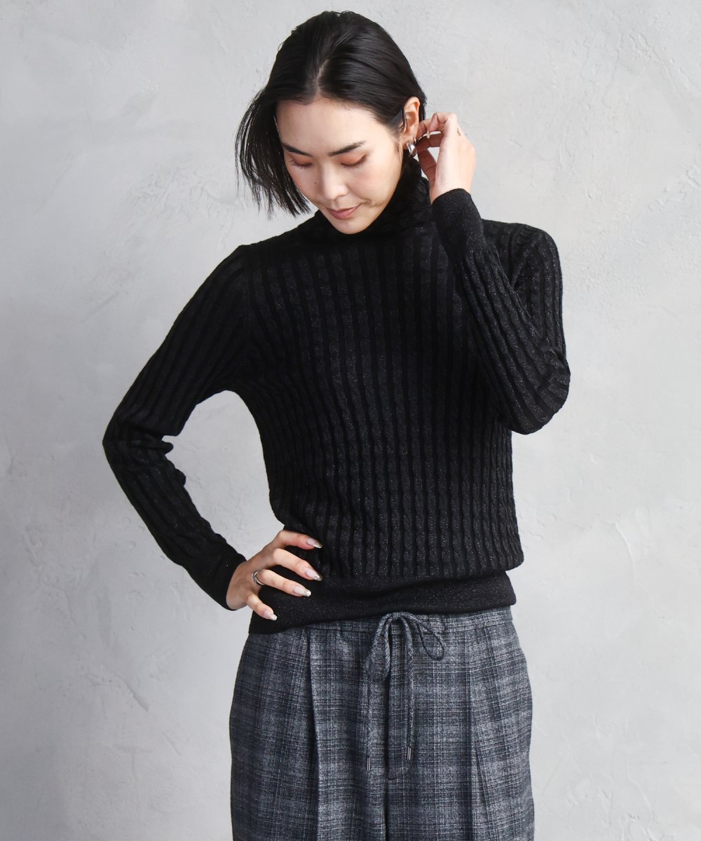 FMFAD20230 MICHEL KLEIN(ミッシェルクラン) シアーケーブルハイネックニット ライトグレー