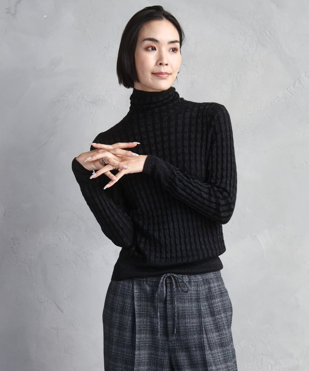 FMFAD20230 MICHEL KLEIN(ミッシェルクラン) シアーケーブルハイネックニット ライトグレー