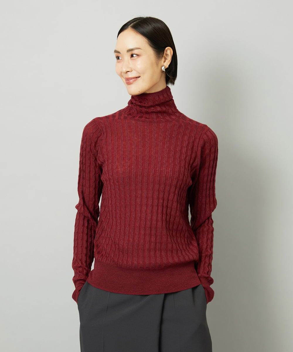 FMFAD20230 MICHEL KLEIN(ミッシェルクラン) シアーケーブルハイネックニット ライトグレー