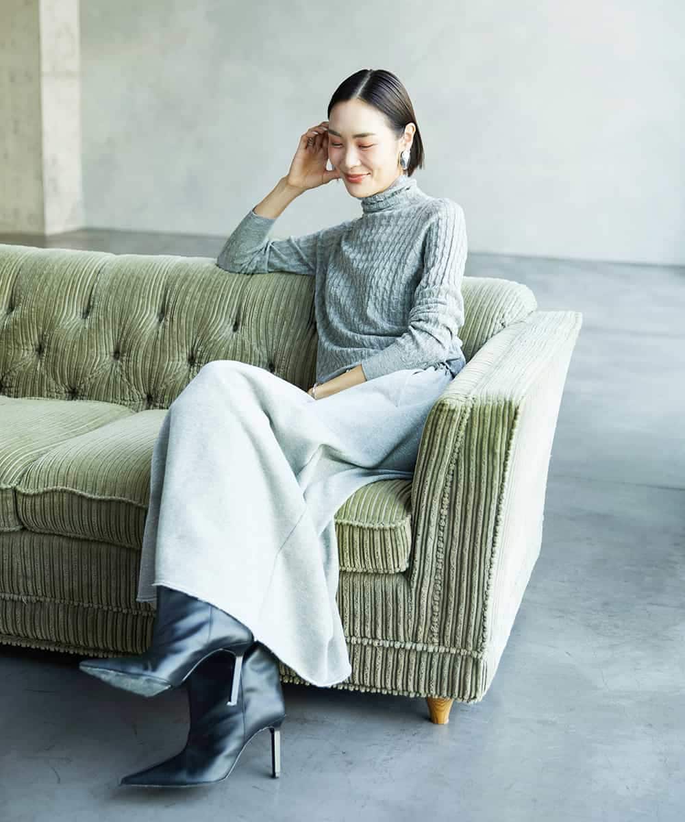 FMFAD20230 MICHEL KLEIN(ミッシェルクラン) シアーケーブルハイネックニット ライトグレー