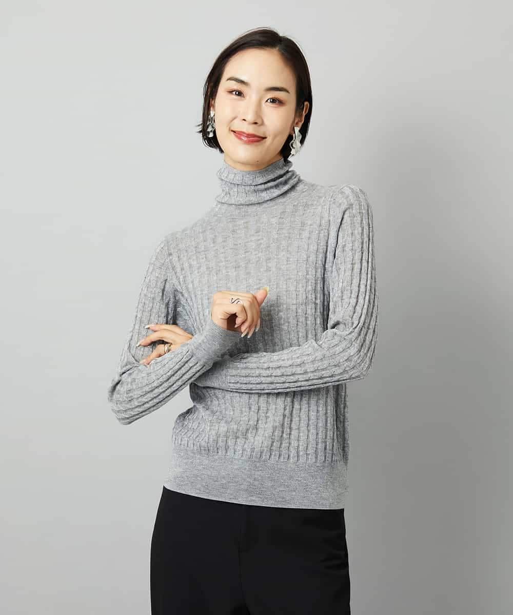 FMFAD20230 MICHEL KLEIN(ミッシェルクラン) シアーケーブルハイネックニット ライトグレー