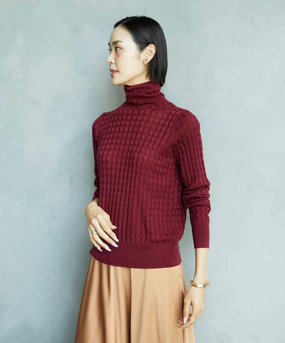 FMFAD20230 MICHEL KLEIN(ミッシェルクラン) シアーケーブルハイネックニット ライトグレー