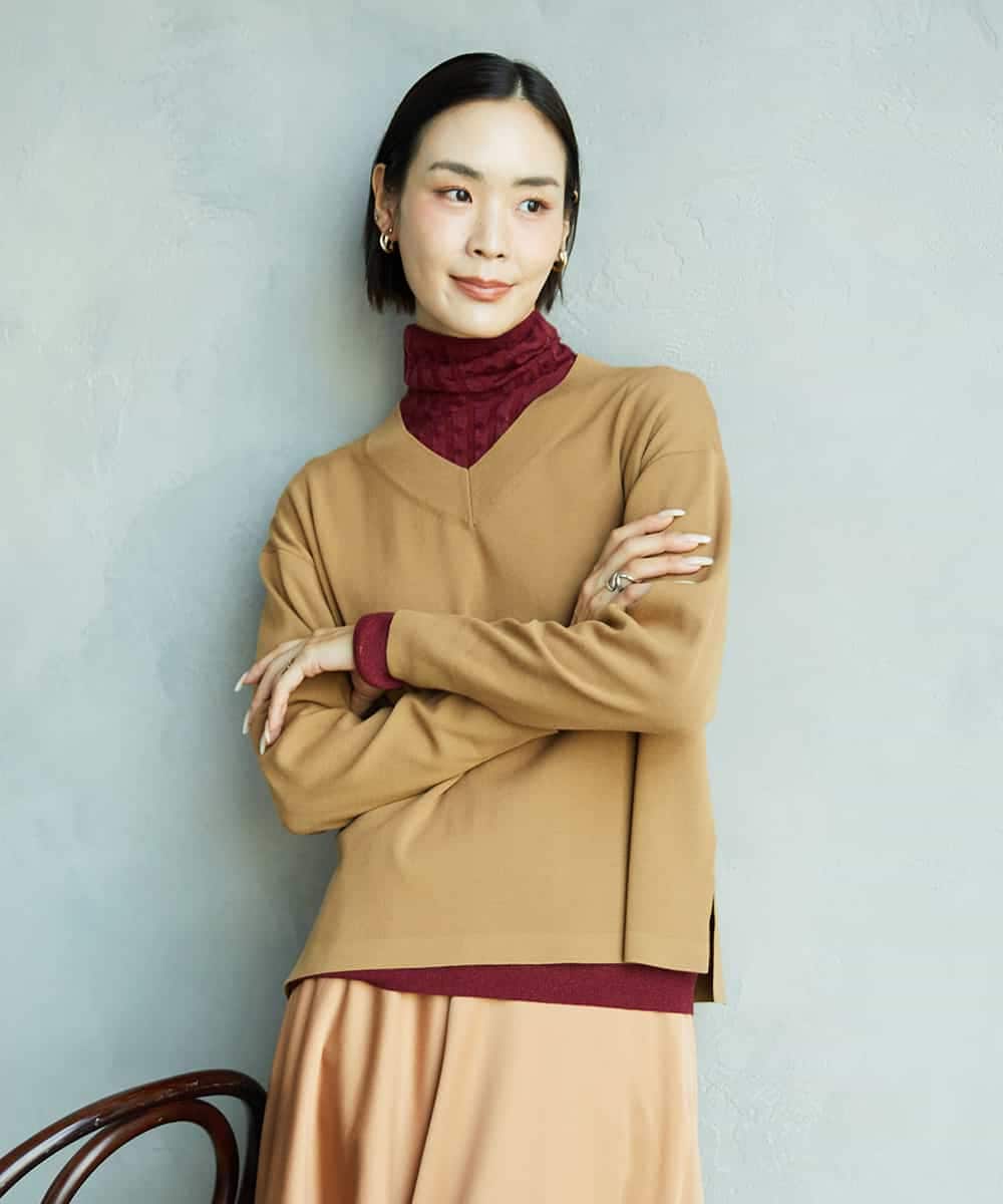 FMFAD23210 MICHEL KLEIN(ミッシェルクラン) Vネックニット ベージュ