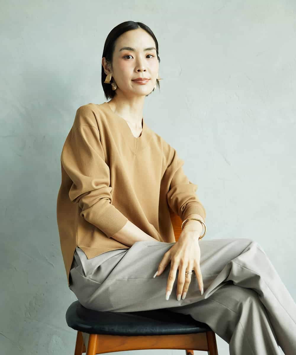 FMFAD23210 MICHEL KLEIN(ミッシェルクラン) Vネックニット ベージュ