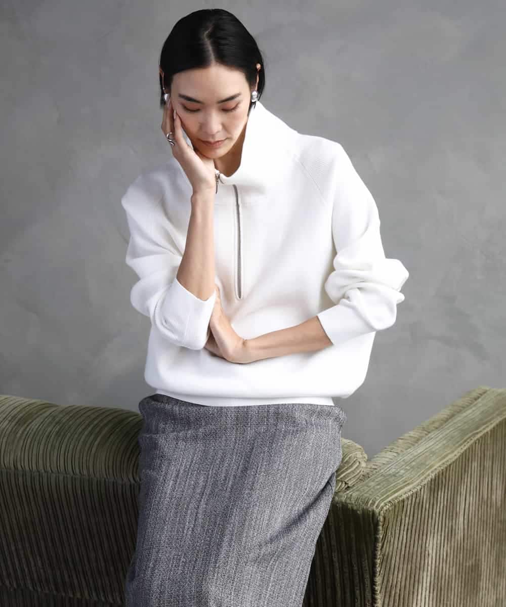 FMFAD25230 MICHEL KLEIN(ミッシェルクラン) ハーフジップニット ホワイト