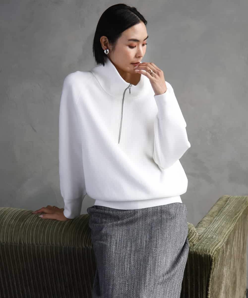 FMFAD25230 MICHEL KLEIN(ミッシェルクラン) ハーフジップニット ホワイト