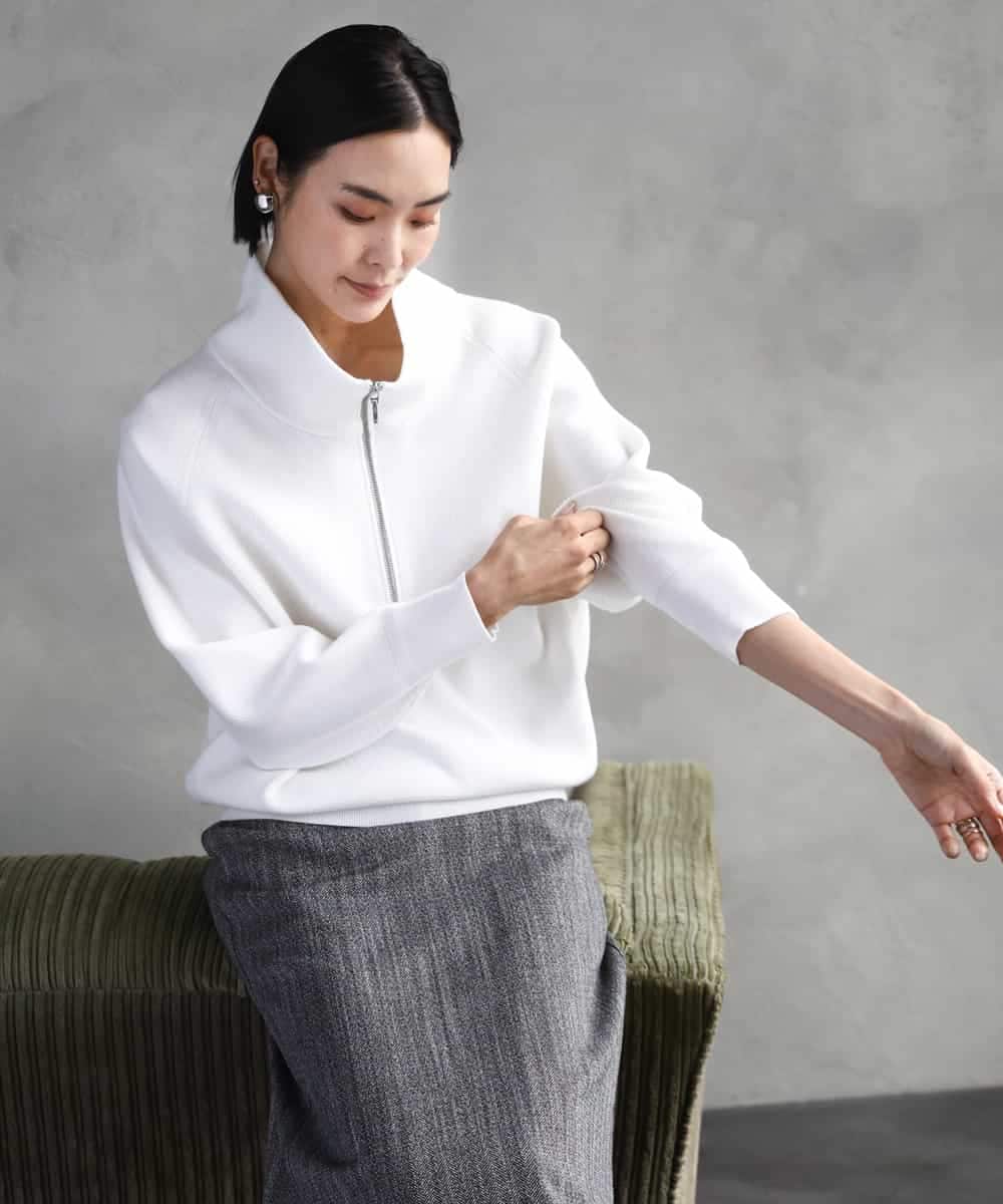 FMFAD25230 MICHEL KLEIN(ミッシェルクラン) ハーフジップニット ホワイト