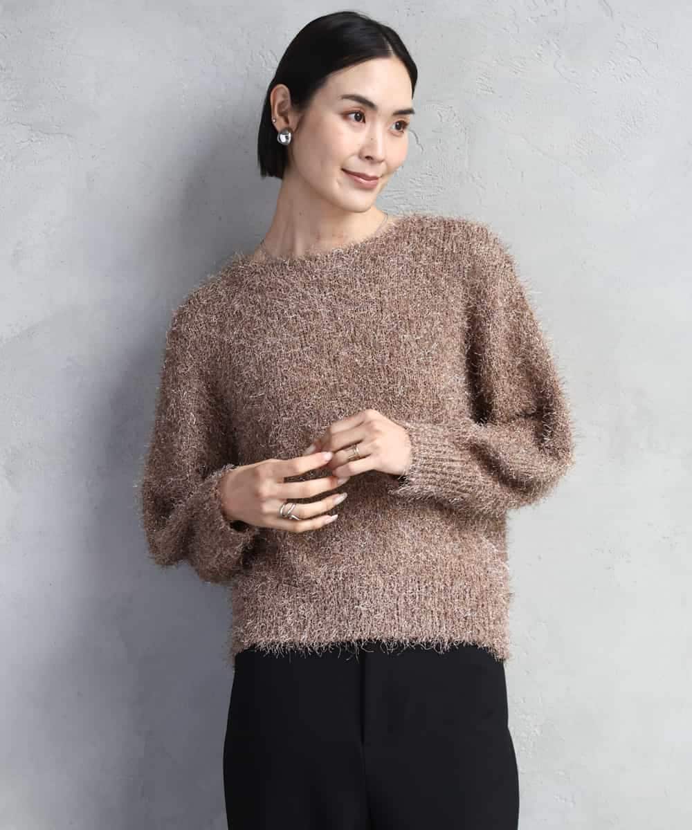 FMFAD27230 MICHEL KLEIN(ミッシェルクラン) フェザーヤーンラメプルオーバー ベージュ